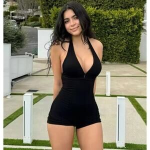 Women's Solid Color Sleeveless Fashion Romper Deep V Casual Jumpsuit Summer L